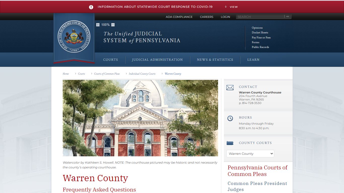 Warren County | Individual County Courts - Judiciary of Pennsylvania
