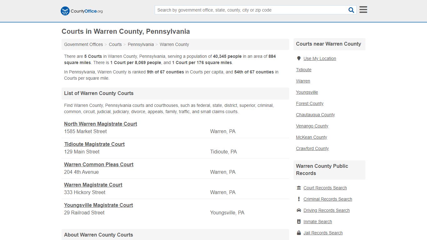 Courts - Warren County, PA (Court Records & Calendars)